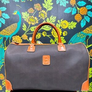 Bally Vintage Monogram Duffel Bag – Brown Leather & Black Canvas Travel Tote